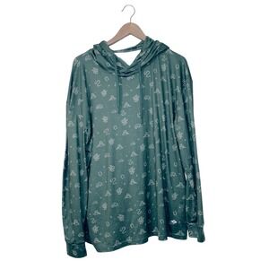 Burlebo Women XL Green Western Print Performance Hooded Pullover Shirt